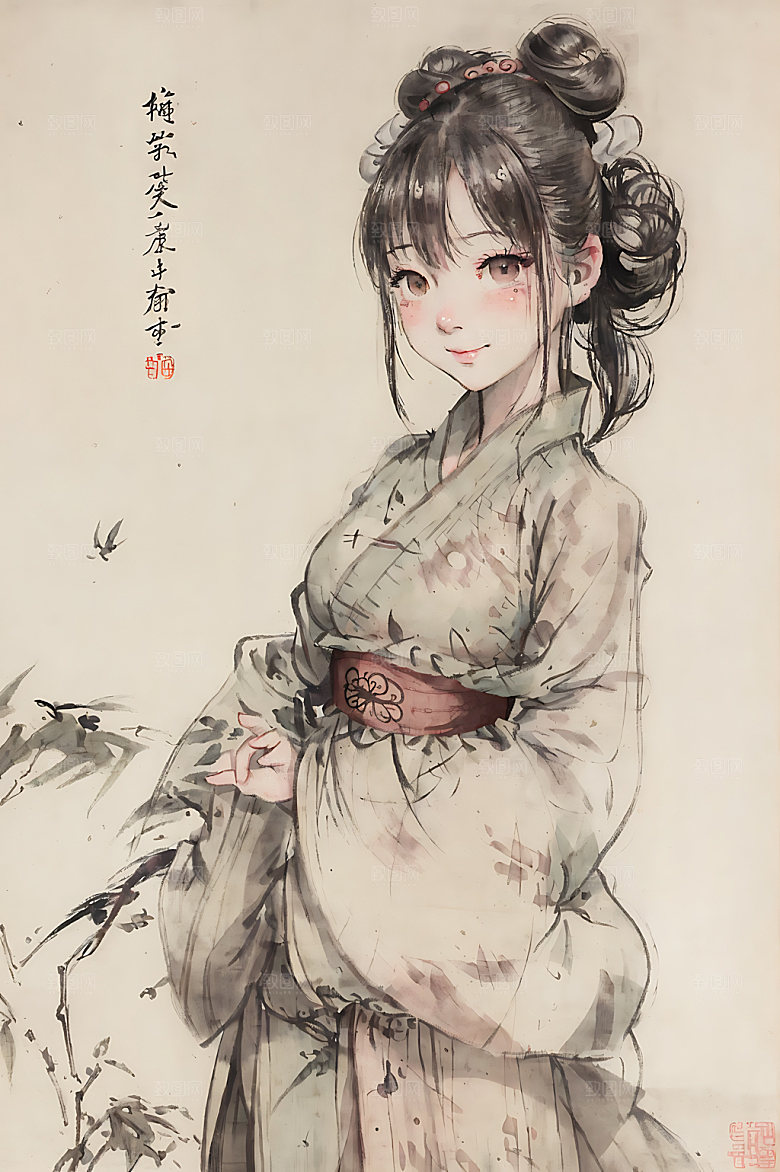 古风少女工笔画中国风插画