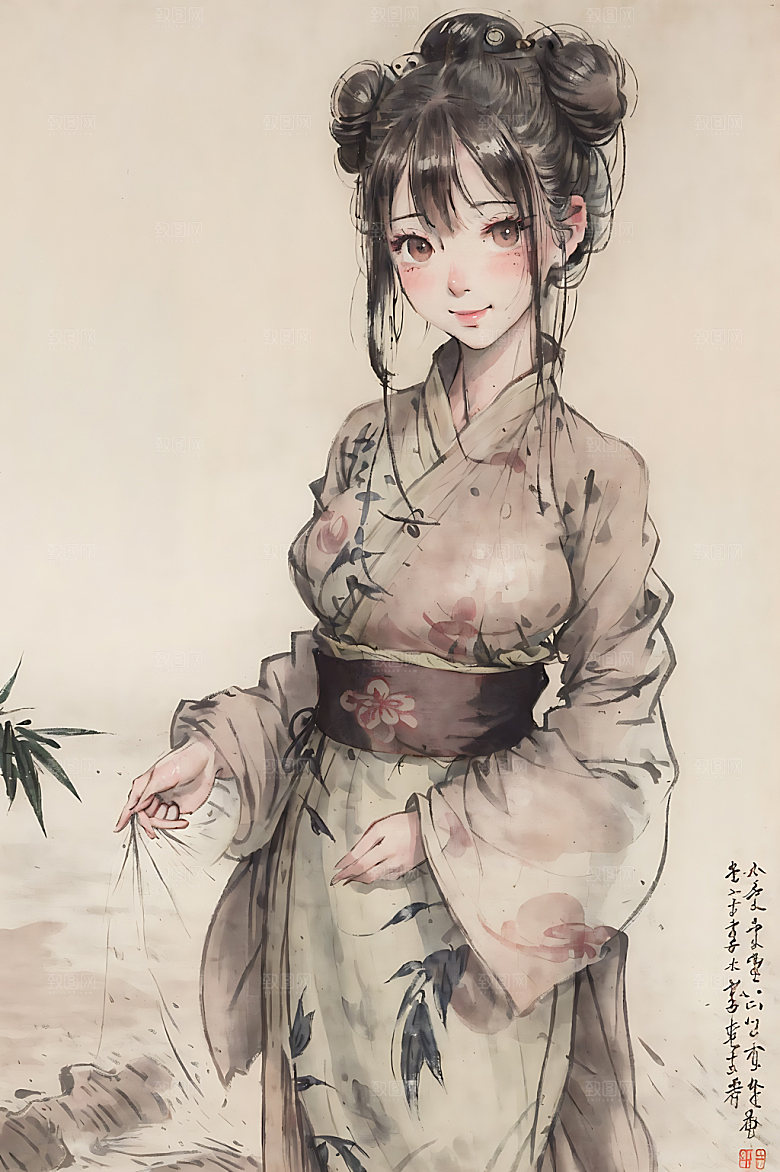 古风少女唯美国画插画