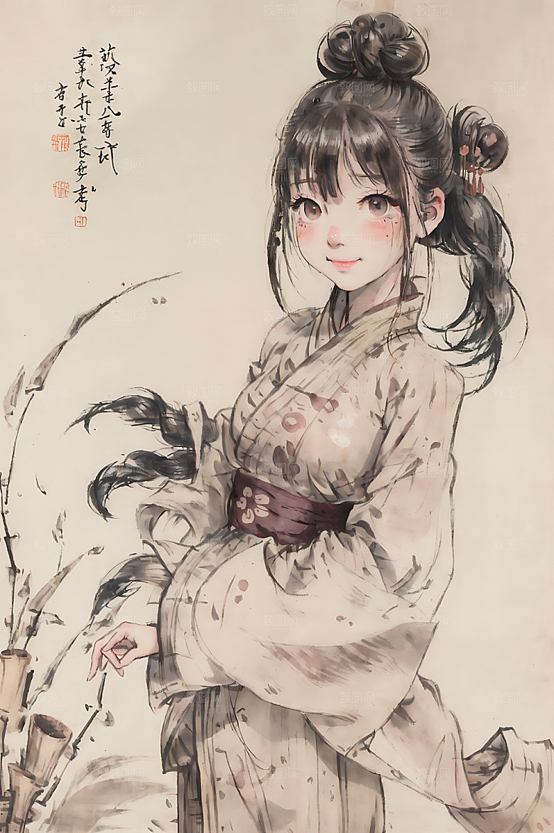 古风少女国画传统插画