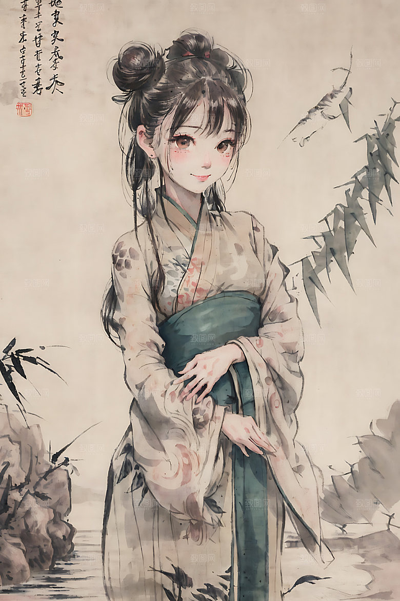 古风少女中国风传统插画