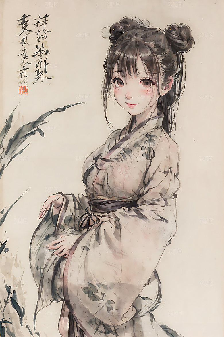 古风少女国画汉服插画