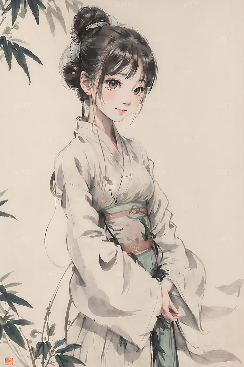 古风少女中式唯美插画
