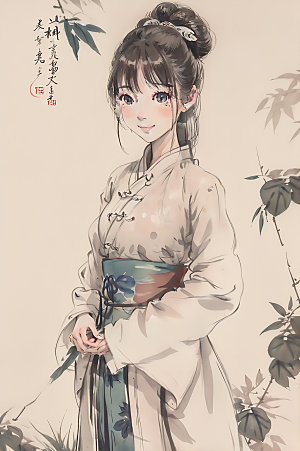 古风少女中式传统插画