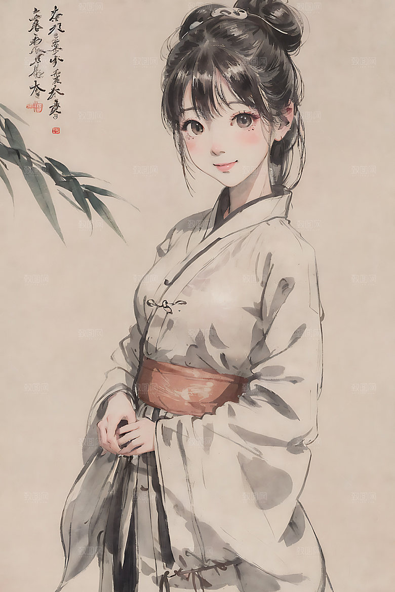 古风少女传统国画插画