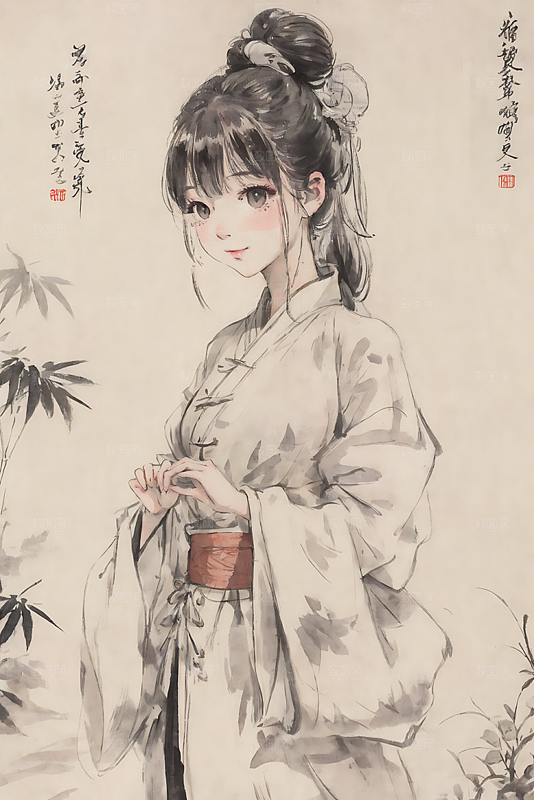 古风少女中式工笔画插画