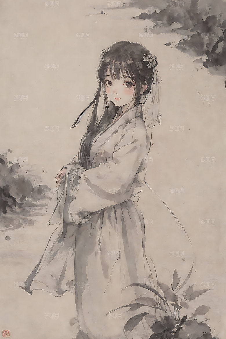 古风少女中国风中式插画