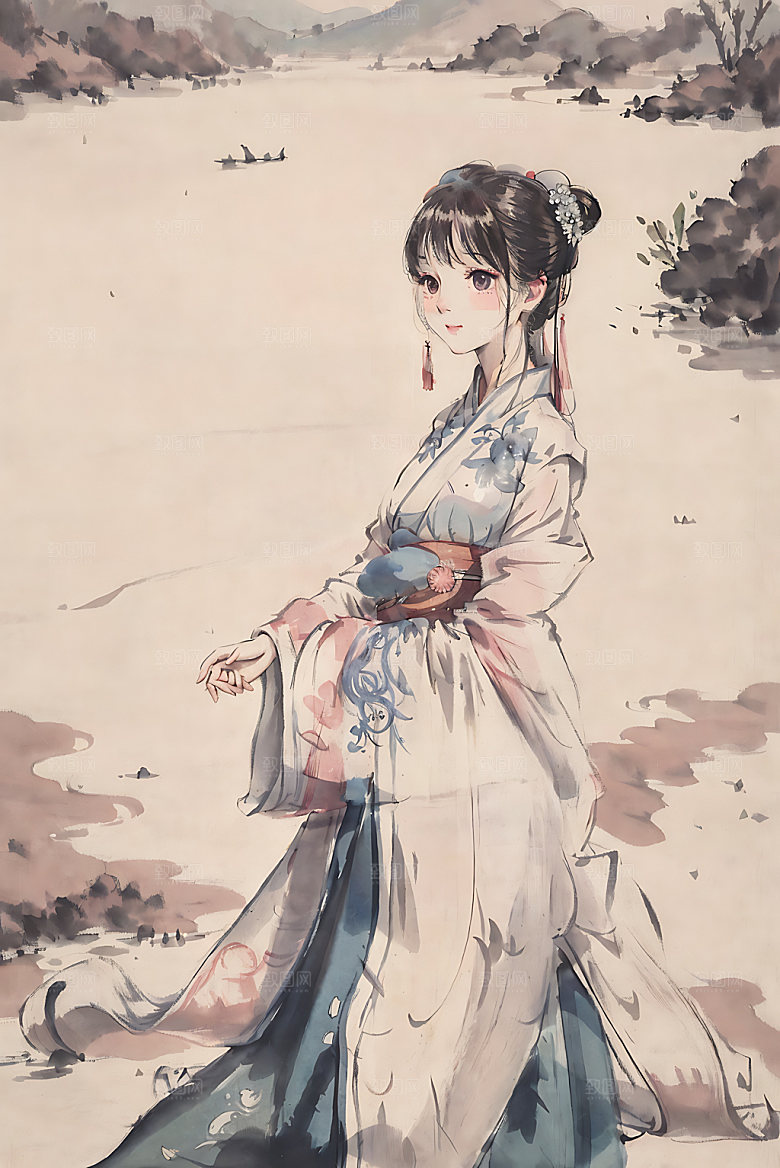 古风少女中国风国画插画
