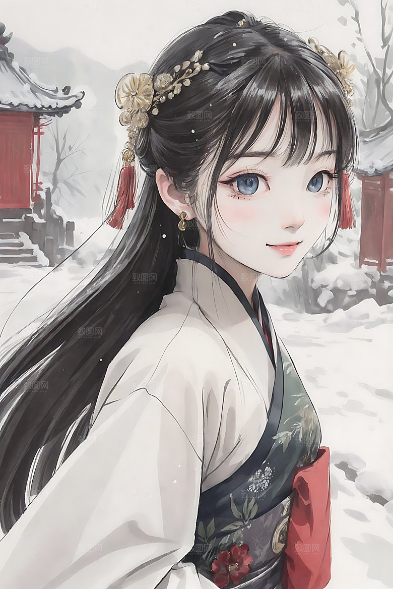 古风少女中式工笔画插画