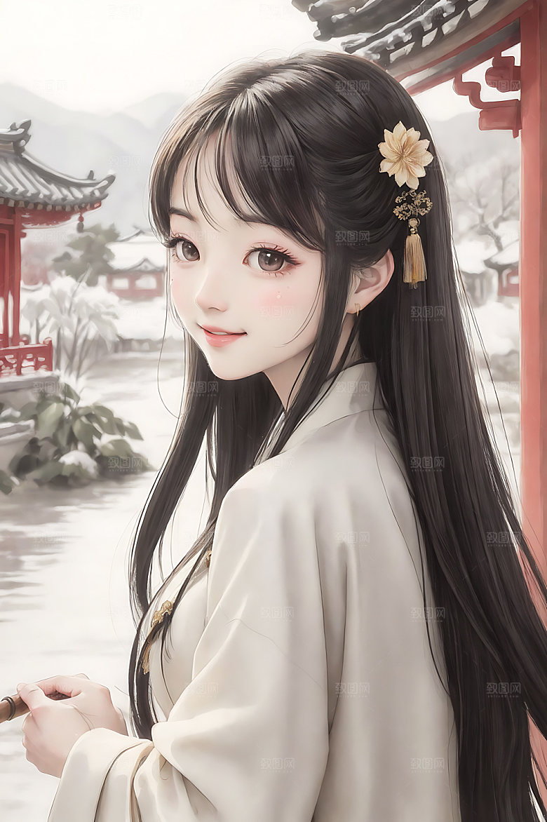 古风少女国画工笔画插画