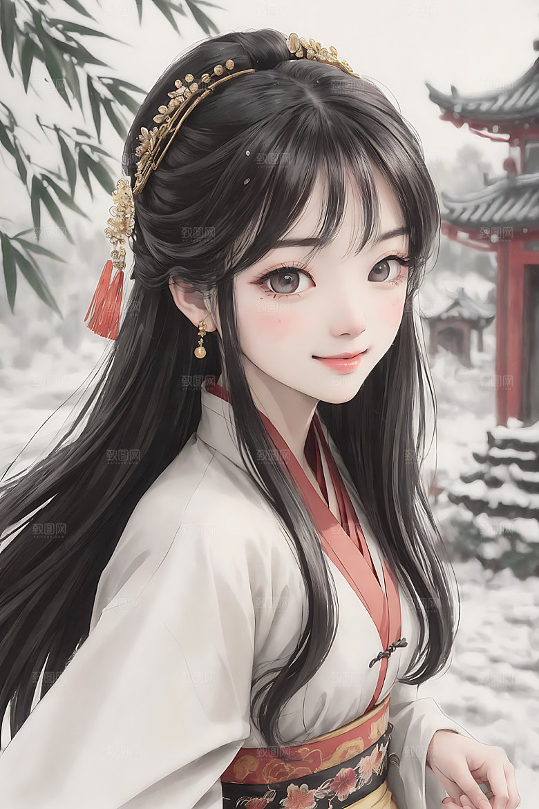 古风少女中式工笔画插画
