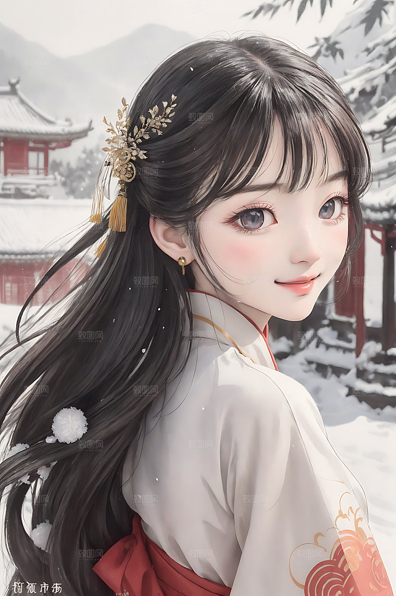 古风少女国画水墨插画
