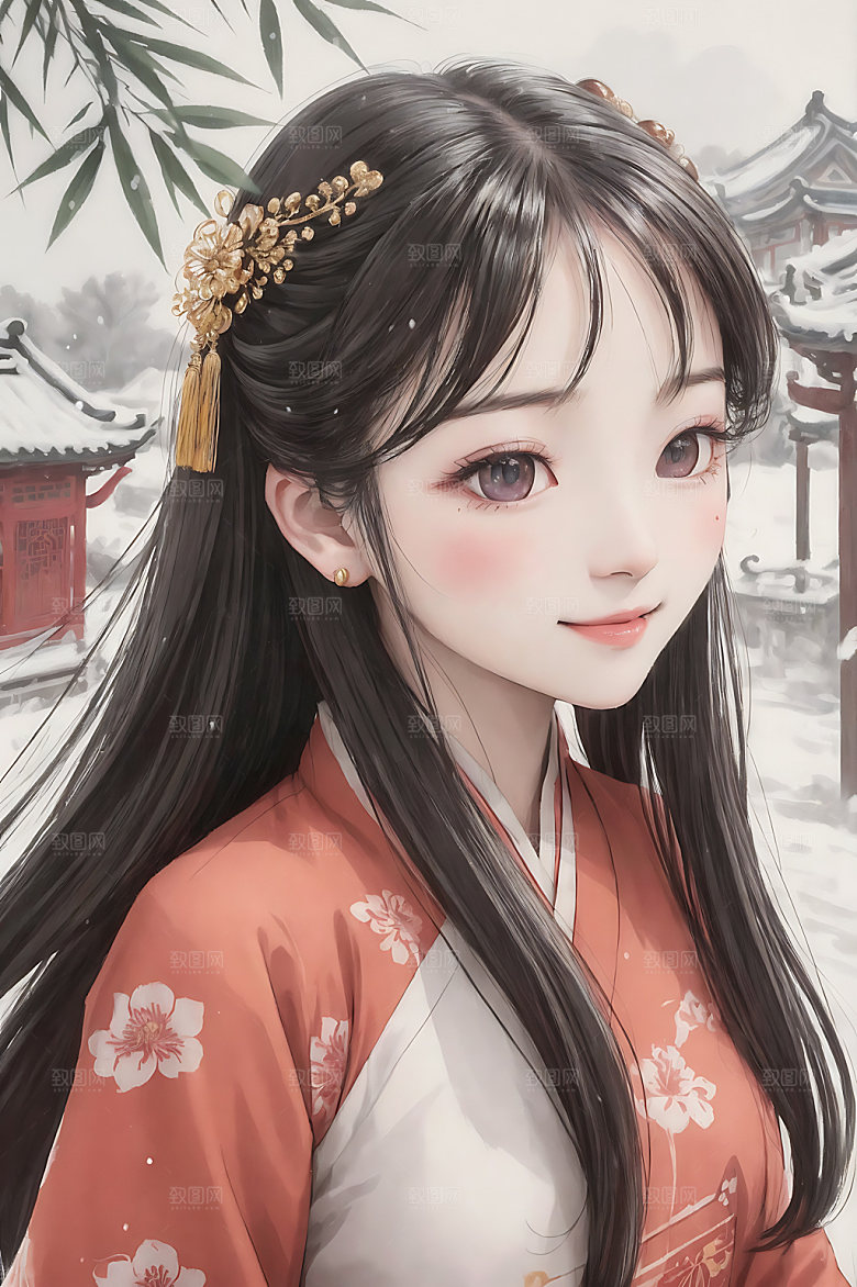 古风少女国画工笔画插画