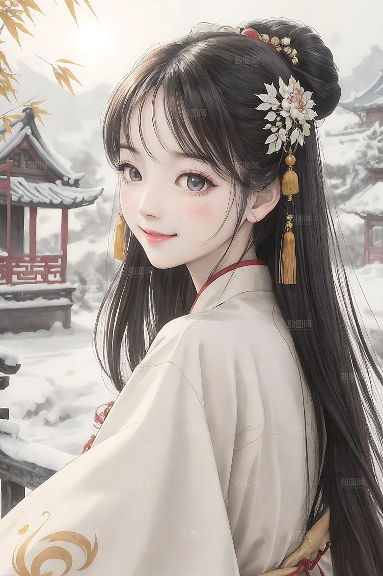 古风少女工笔画国画插画