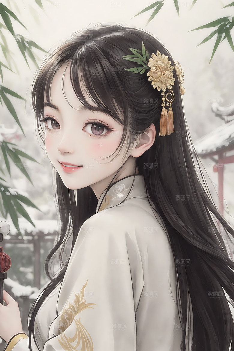 古风少女国画汉服插画