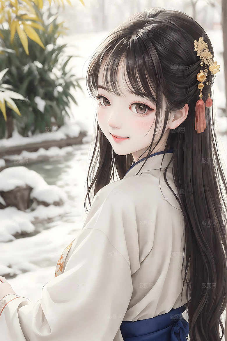 古风少女水墨中国风插画
