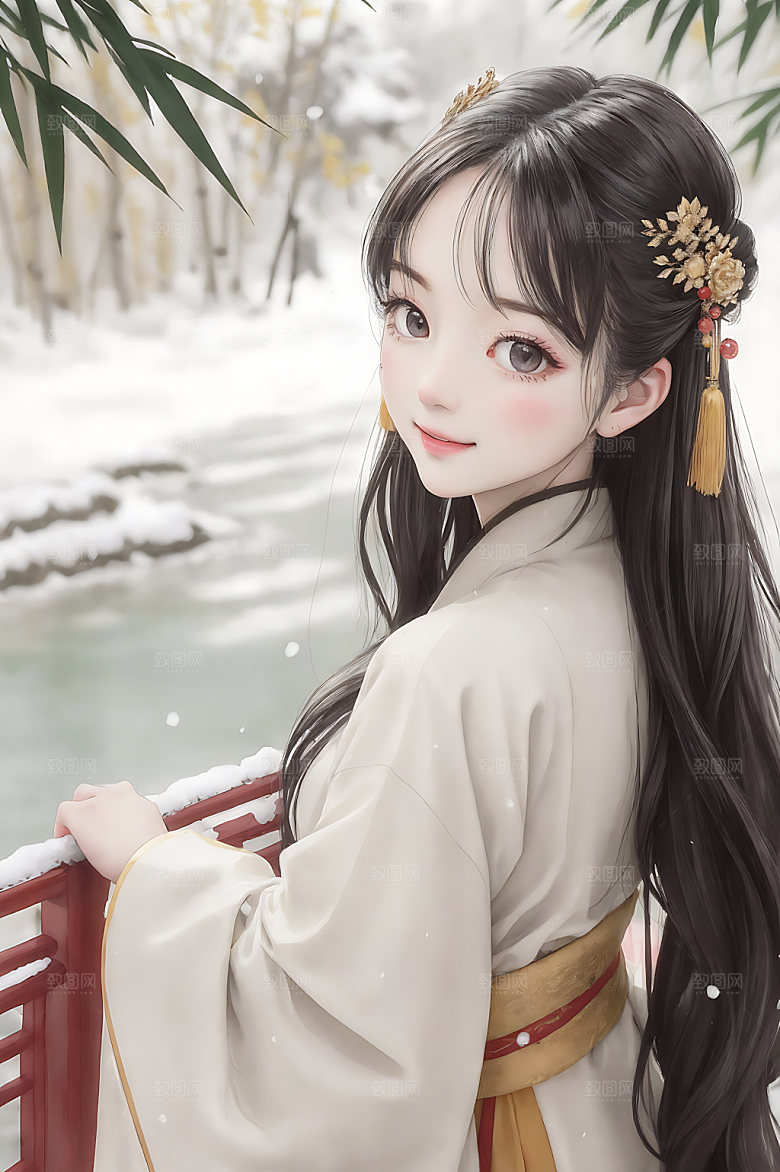 古风少女宣纸国画插画