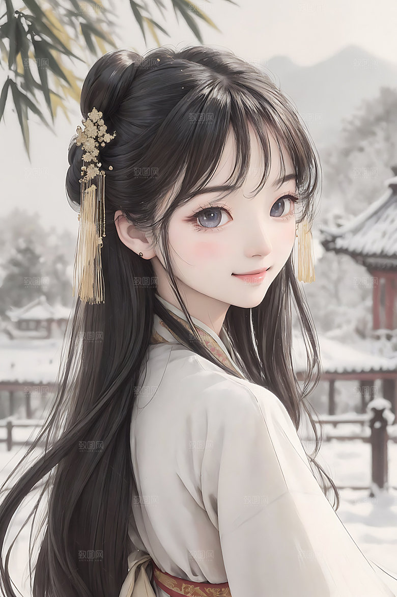 古风少女宣纸中式插画