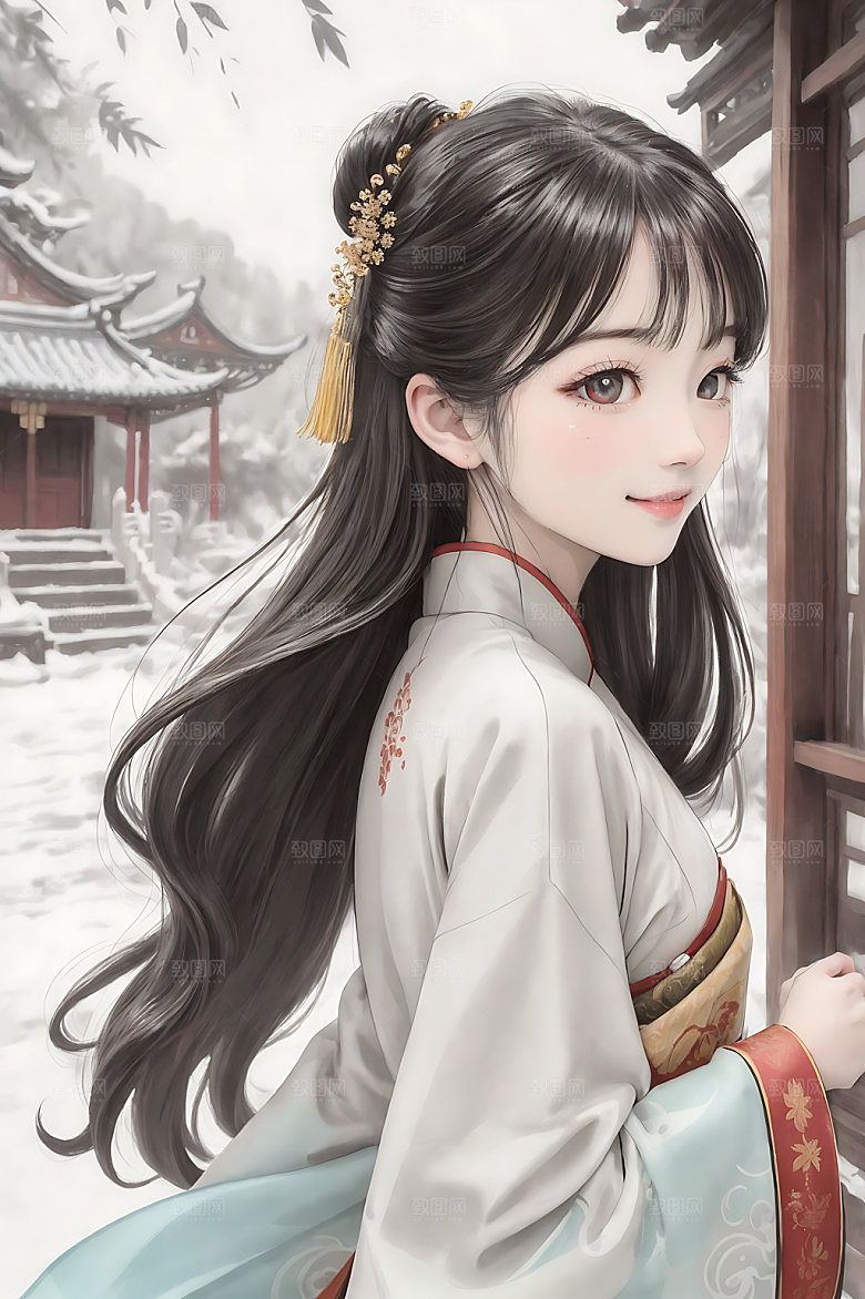 古风少女国画传统插画