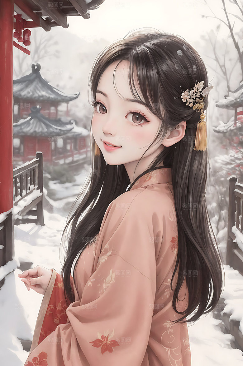 古风少女国画工笔画插画