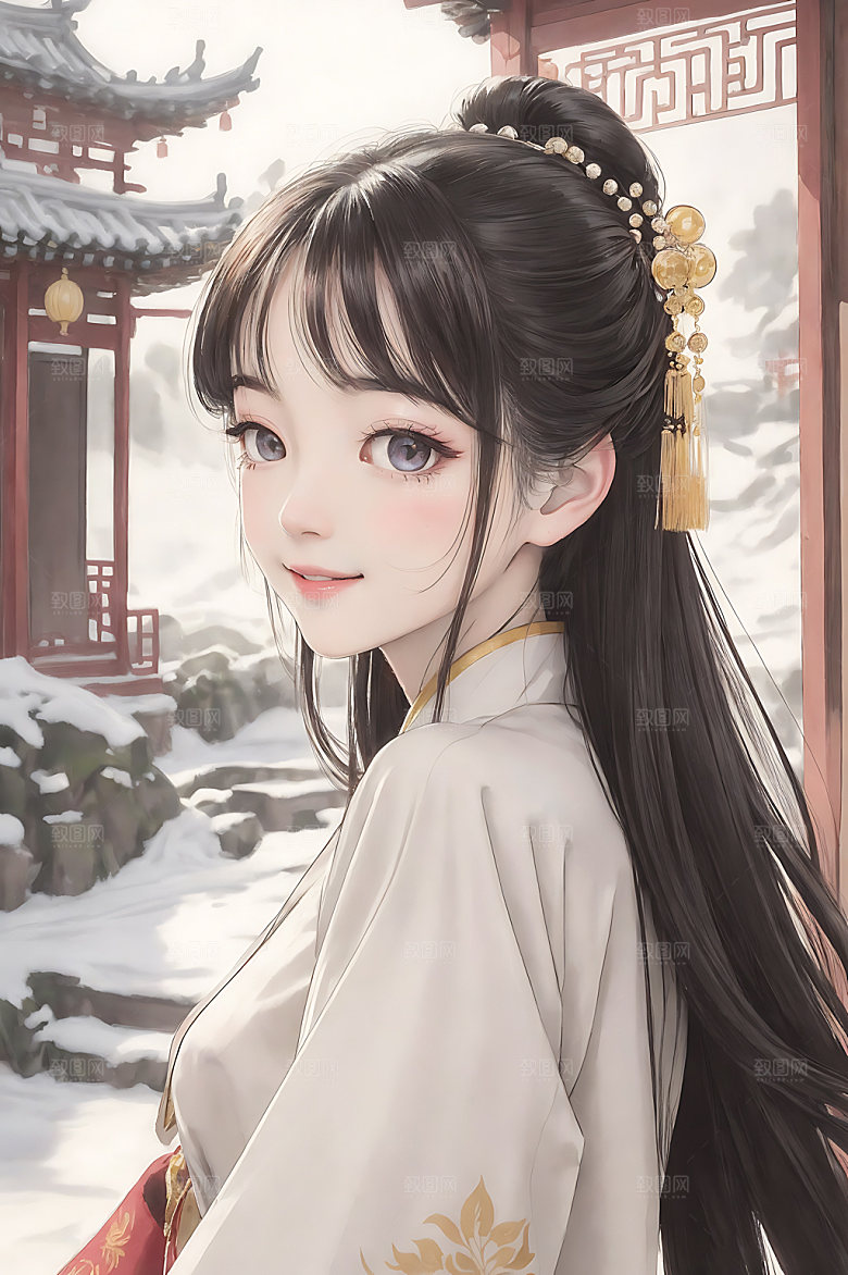 古风少女工笔画中国风插画