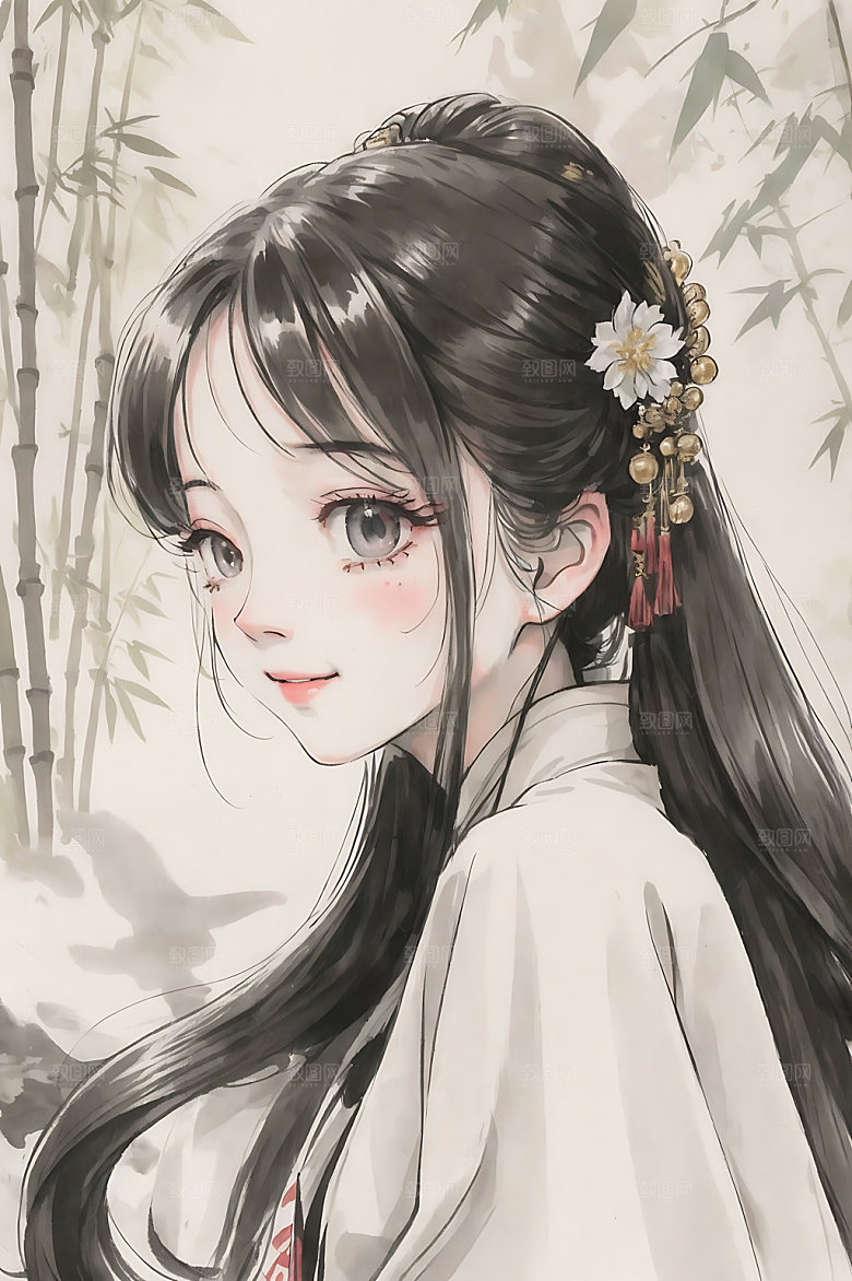 古风少女宣纸国画插画