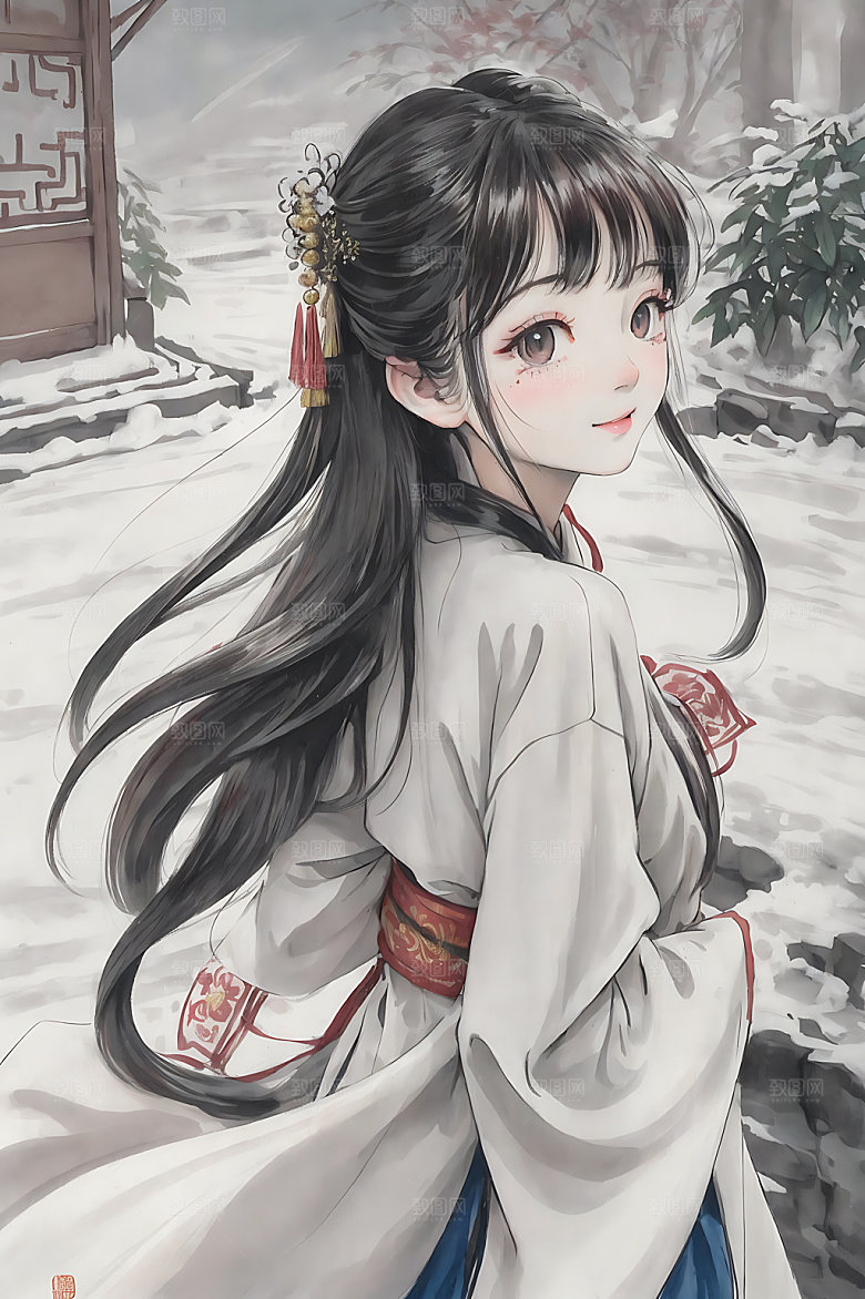 古风少女汉服中式插画
