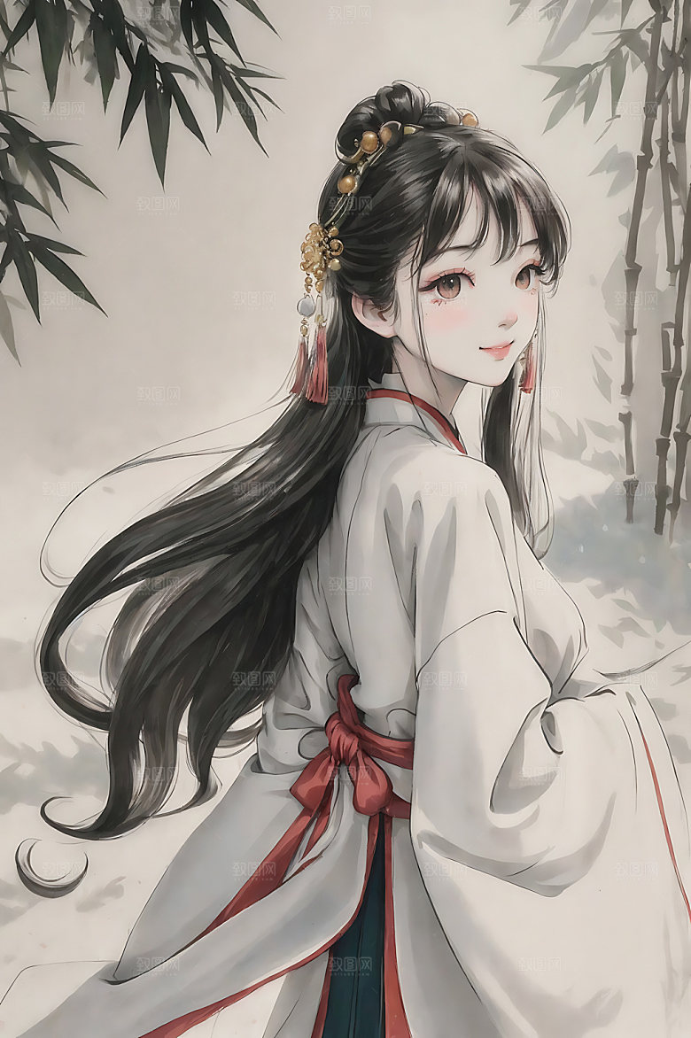 古风少女唯美国画插画