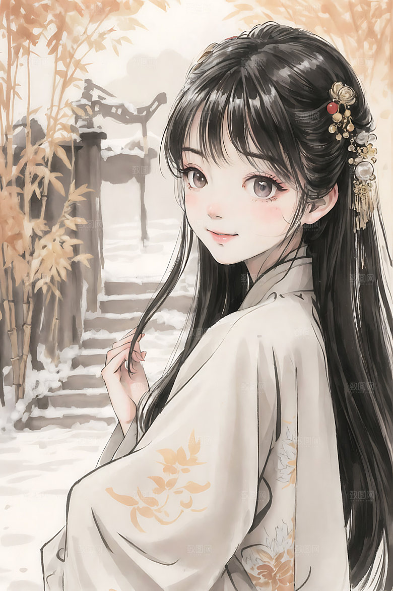 古风少女国画唯美插画