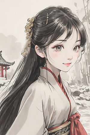 古风少女中国风国画插画