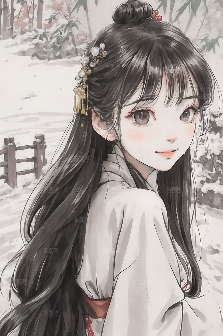 古风少女中式汉服插画