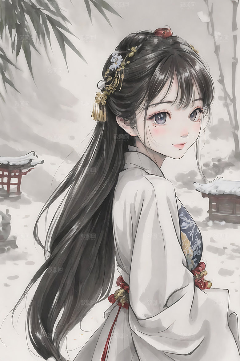 古风少女唯美国画插画