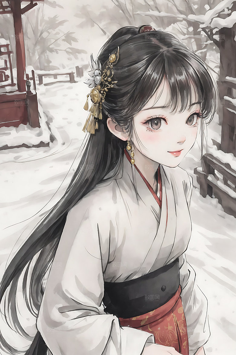 古风少女中国风汉服插画