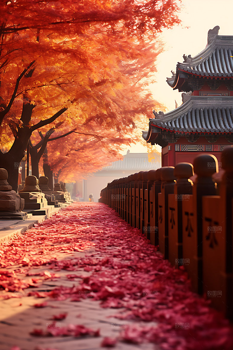 故宫秋色中国风古建筑插画