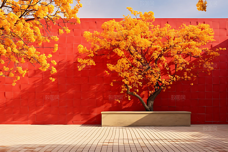 故宫秋色古建筑中国风插画