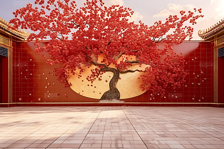 故宫秋色中国风古建筑插画