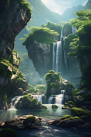 贵州赤水丹霞自然瀑布摄影图