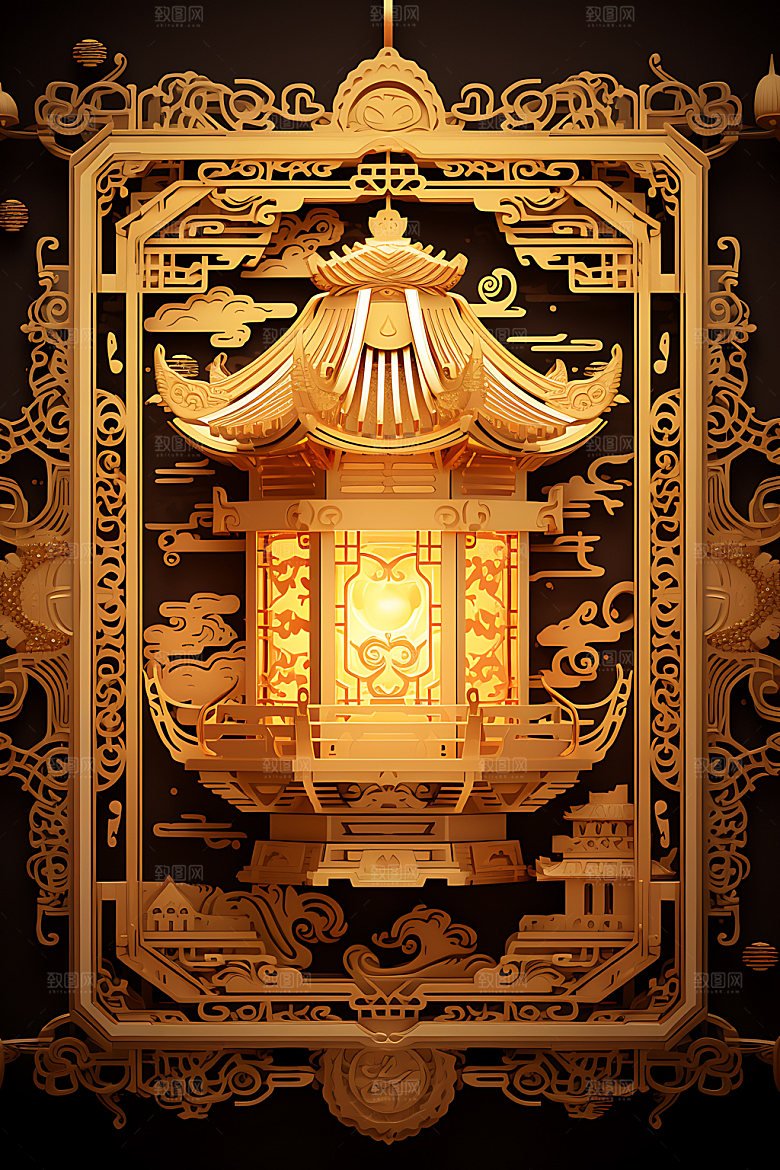 国潮灯笼元素春节插图