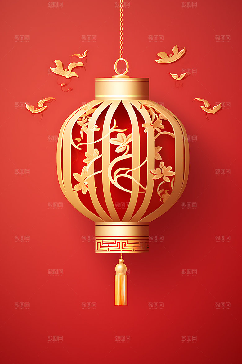 国潮灯笼春节立体插图