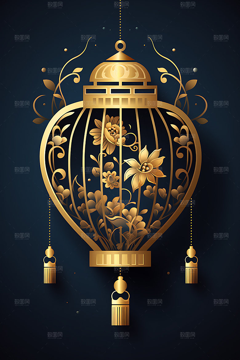 国潮灯笼节日质感插图