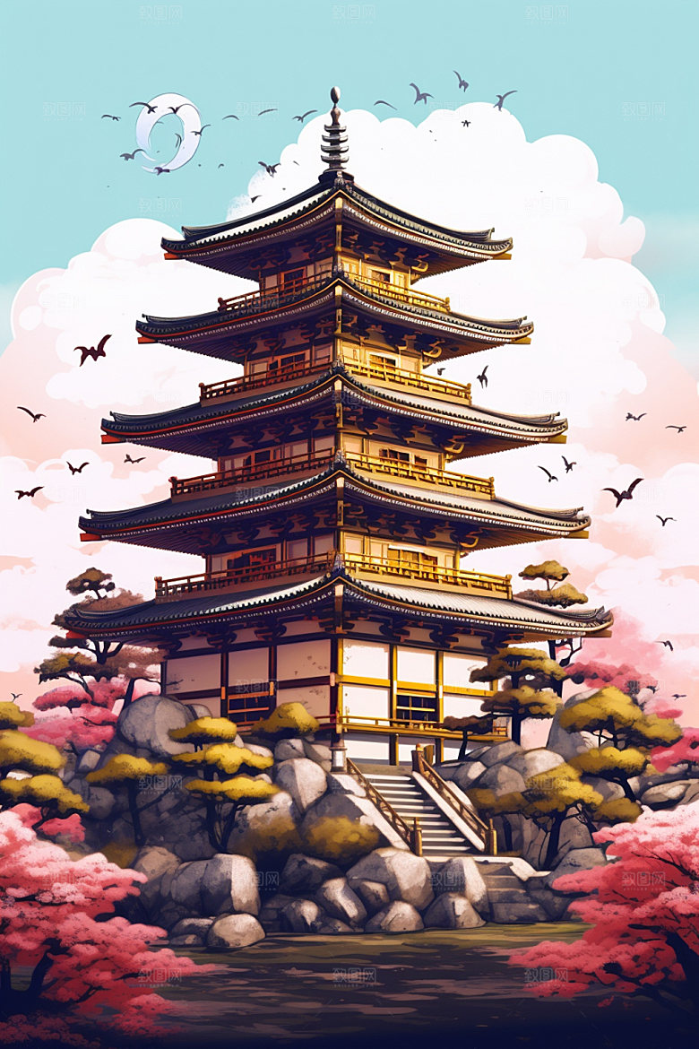 国潮风建筑中式中国风插画