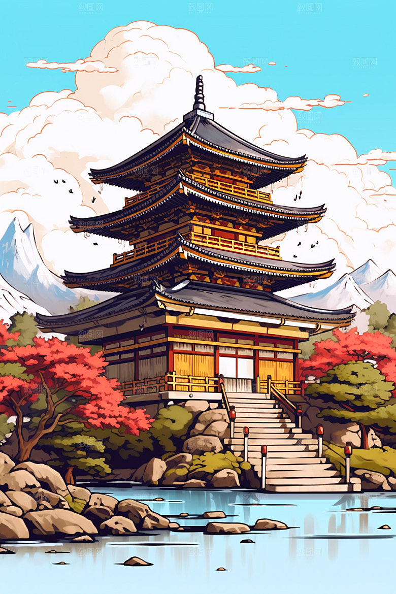 国潮风建筑中式中国风插画