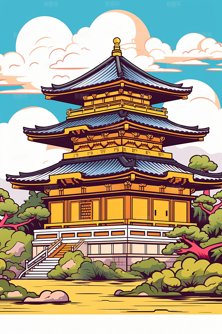 国潮风建筑传统风格中式插画