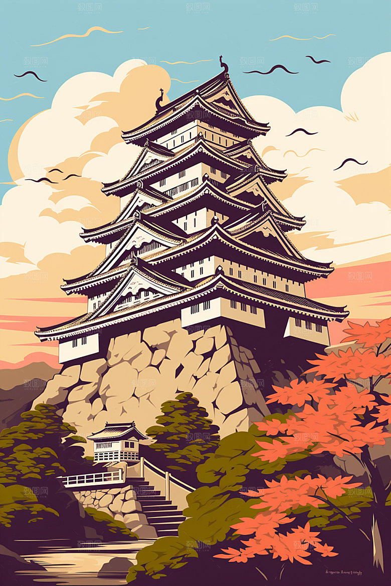 国潮风建筑中式中国风插画