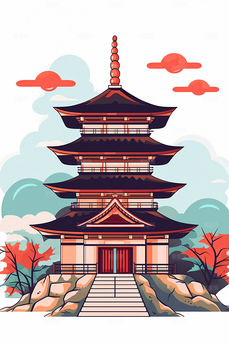 国潮风建筑传统风格中国风插画