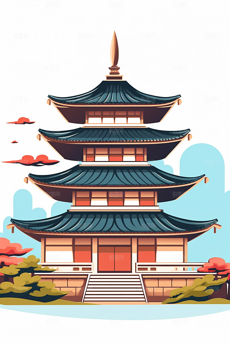 国潮风建筑传统风格中式插画
