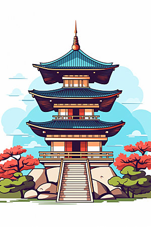 国潮风建筑传统风格中国风插画