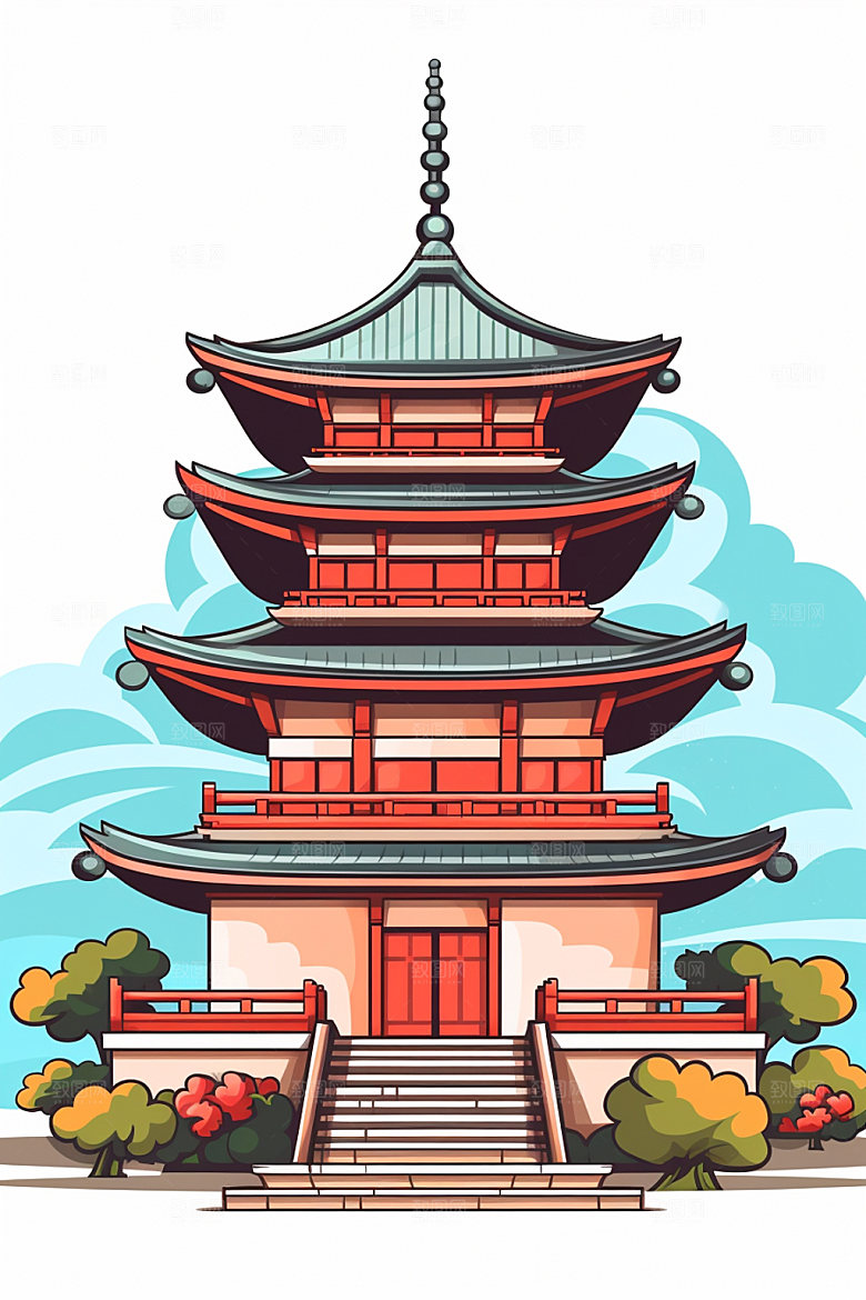 国潮风建筑传统风格中国风插画