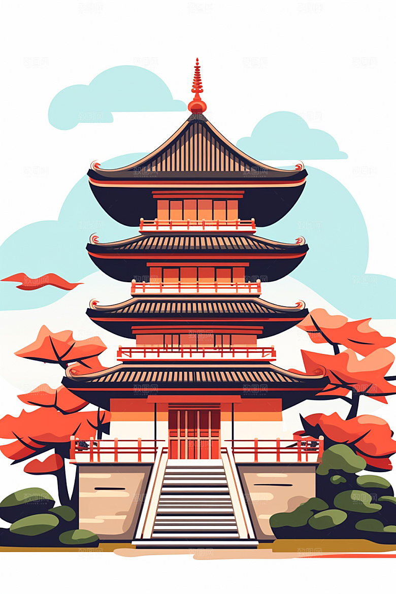 国潮风建筑艺术传统风格插画