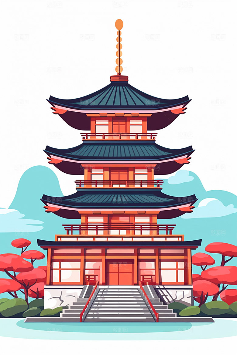 国潮风建筑艺术中式插画