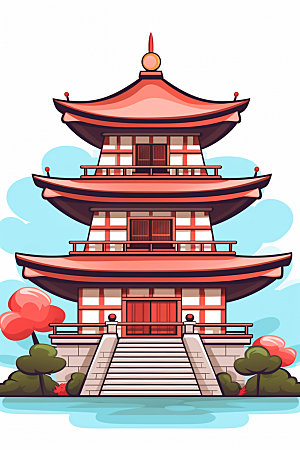 国潮风建筑传统风格中式插画